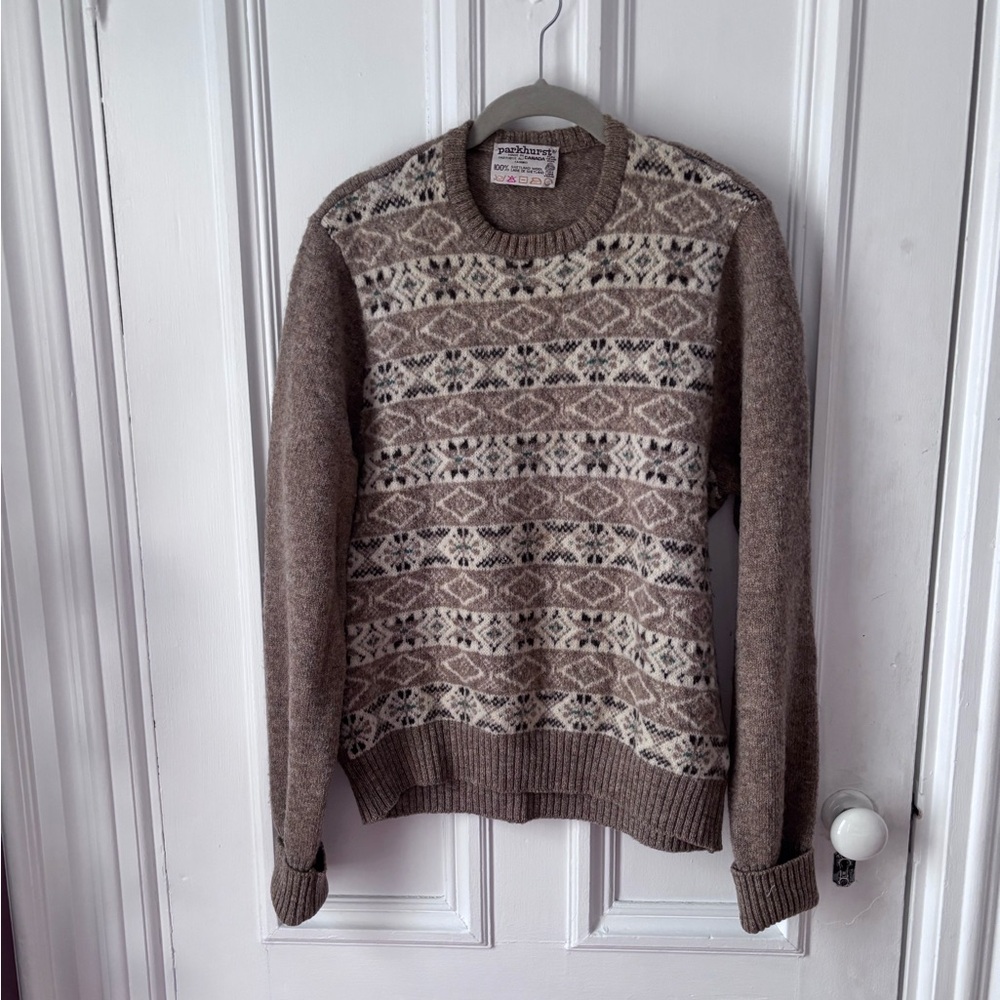 Women’s Parhurst Vintage Fair Isle 100% Shetland Wool Crew Neck Sweater Medium
